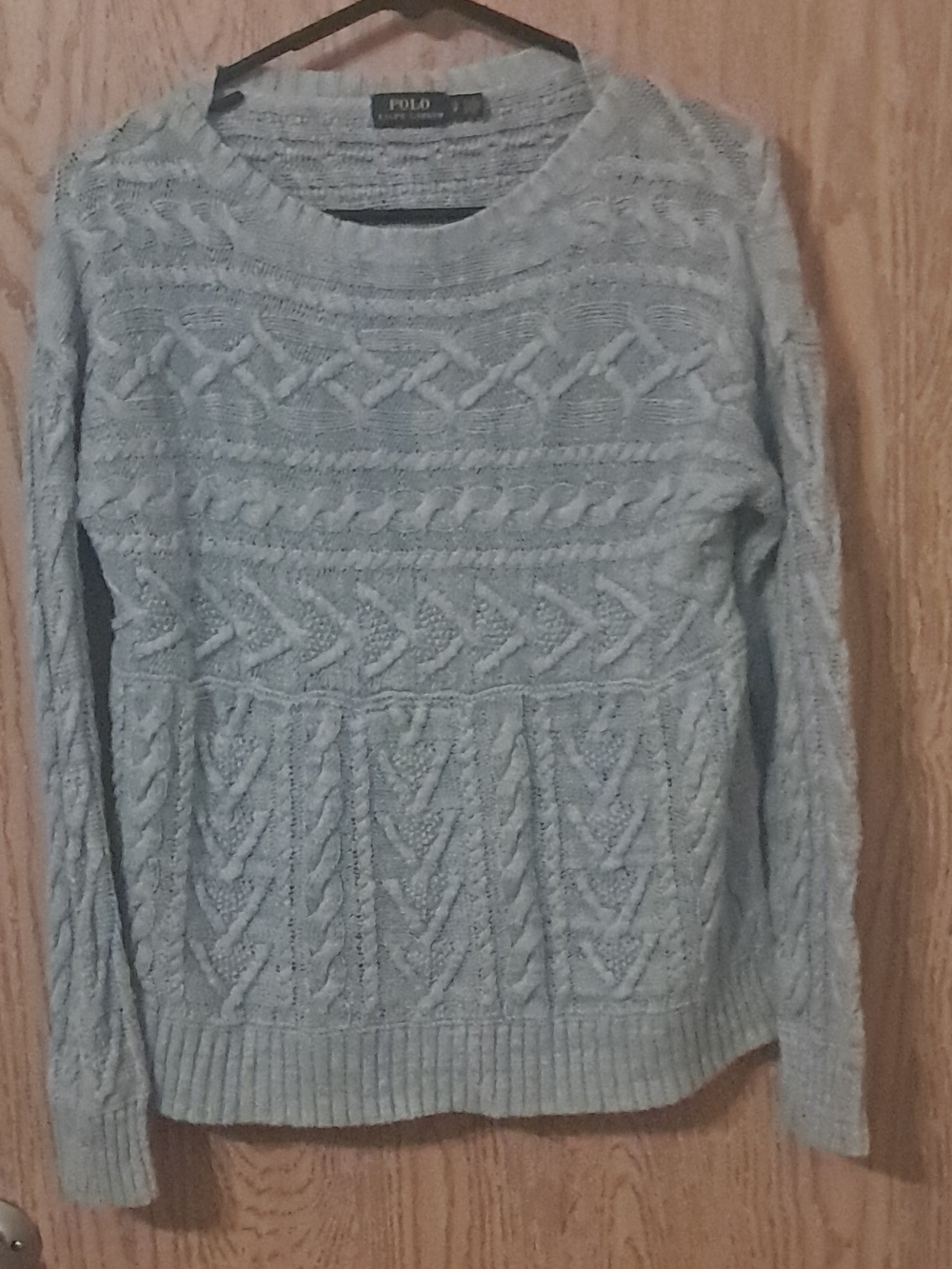 Ralph Lauren Light Gray Cable Knit Crewneck Sweater Small